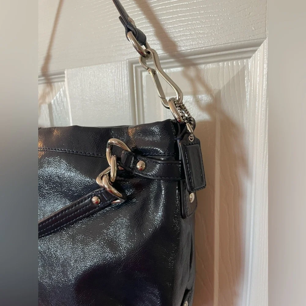 Coach Navy Blue Patent Leather “Brooke” Hobo Handbag